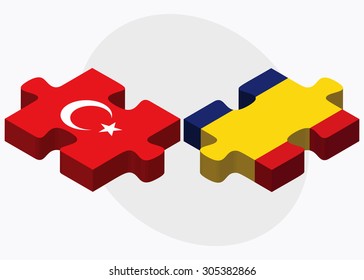 Turkey and Romania Flags in puzzle isolated on white background