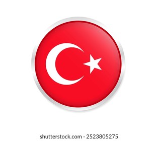 Icono de bandera redonda de Turquía. Bandera nacional de Turquía. Ilustración vectorial 