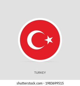 Turkey Round flag icon with shadow.