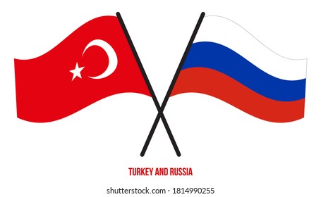 Turkey and Russia Flags Crossed And Waving Flat Style. Official Proportion. Correct Colors.