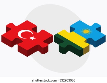 Turkey and Rwanda Flags in puzzle isolated on white background