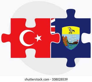 Turkey and Saint Helena Flags in puzzle isolated on white background