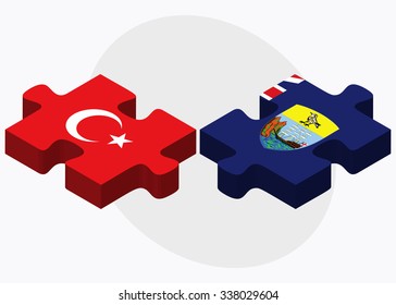 Turkey and Saint Helena Flags in puzzle isolated on white background