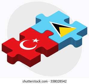 Turkey and Saint Lucia Flags in puzzle isolated on white background