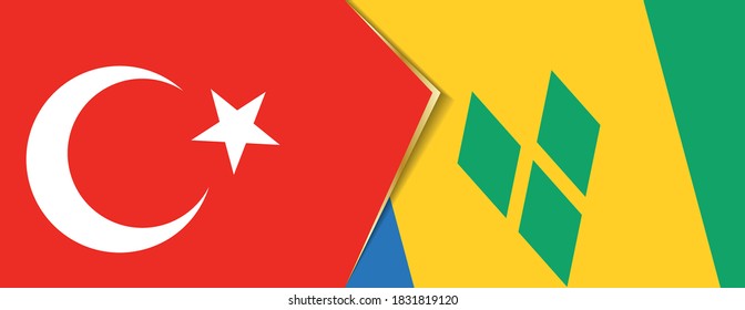 Turkey and Saint Vincent and the Grenadines flags, two vector flags symbol of relationship or confrontation.