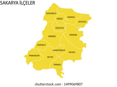 Turkey, Sakarya district map vector
