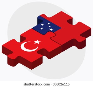 Turkey and Samoa Flags in puzzle isolated on white background