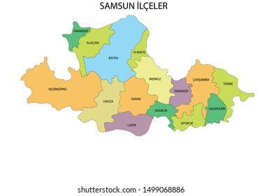 Turkey, Samsun district map vector
