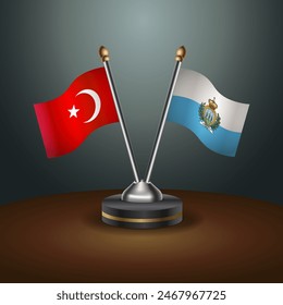 Turkey and San Marino table flags relation with gradient backgrund. Vector Illustration