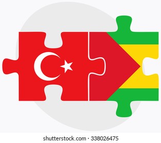 Turkey and Sao Tome and Principe Flags in puzzle isolated on white background