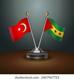 Turkey and Sao Tome and Principe table flags relation with gradient backgrund. Vector Illustration