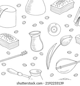 Turkey seamless pattern background graphic black white sketch illustration vector