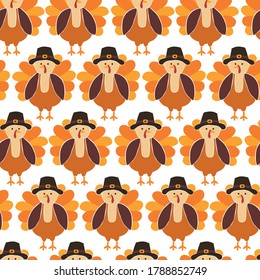 Turkey Seamless Vector Pattern. Cute Thanksgiving Background. 