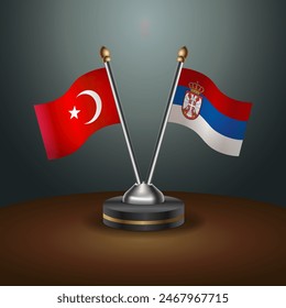 Turkey and Serbia table flags relation with gradient backgrund. Vector Illustration