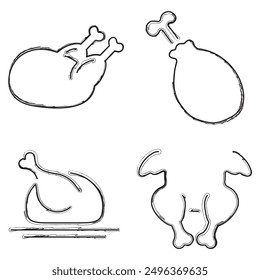 turkey set of icons, brush strokes on a white background. Vector illustration.