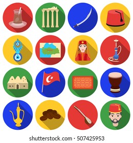 Turkey set icons in flat style. Big collection of Turkey vector symbol stock illustration