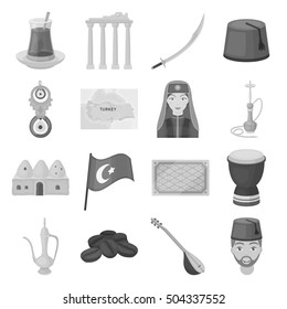 Turkey set icons in monochrome style. Big collection of Turkey vector symbol stock illustration