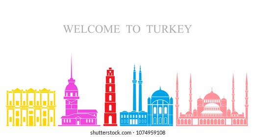 Turkey set.  Isolated Turkey architecture on white background