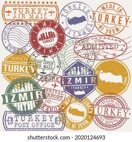 İzmir, Turkey Set of Stamps. Travel Stamp. Made In Product. Design Seals Old Style Insignia.