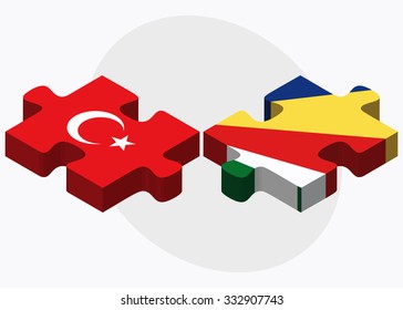 Turkey and Seychelles Flags in puzzle isolated on white background