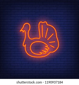 Turkey shape neon icon. Poultry, menu, dinner. Thanksgiving concept. Vector illustration can be used for street wall signs, billboards, restaurants, cooking