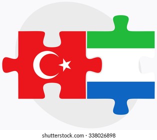 Turkey and Sierra Leone Flags in puzzle isolated on white background