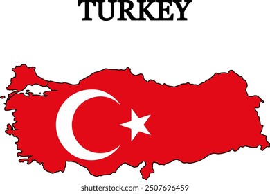 Silueta de Turquía con bandera. Mapa de Turquía. Imprimir en camiseta, taza, etc.