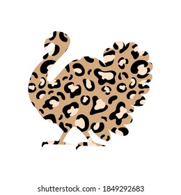 Turkey  silhouette with leopard print isolated on white background. Vector flat illustration. Happy Thanksgiving . Harvest season. Marry Christmas Vector flat illustration. Design for print, card
