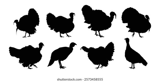 turkey silhouette set. turkey isolated farm animal silhouette icon vector collection. Vector illustration