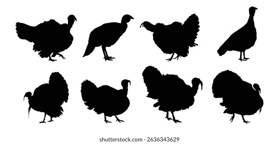 turkey silhouette set. turkey isolated farm animal silhouette icon vector collection. Vector illustration
