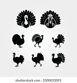 Turkey Silhouettes set vector black, animal turkey illustration silhouette