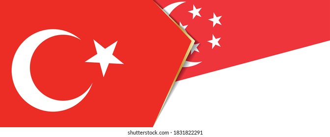 Turkey and Singapore flags, two vector flags symbol of relationship or confrontation.