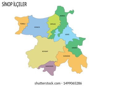 Turkey, Sinop district map vector
