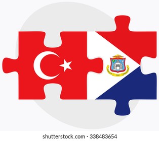 Turkey and Sint Maarten Flags in puzzle isolated on white background
