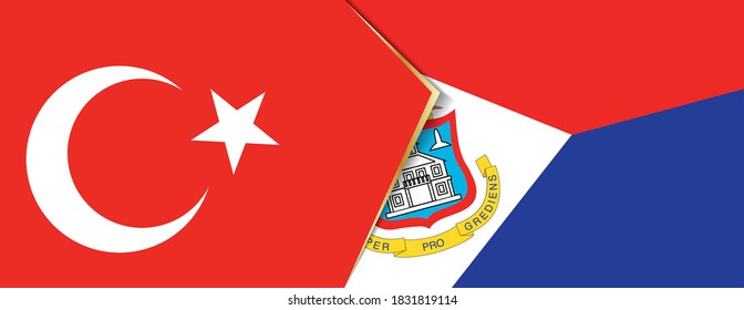 Turkey and Sint Maarten flags, two vector flags symbol of relationship or confrontation.
