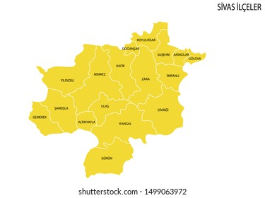 Turkey, Sivas district map vector

