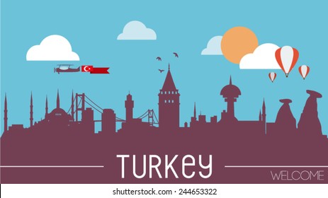 Turkey skyline silhouette flat design vector illustration