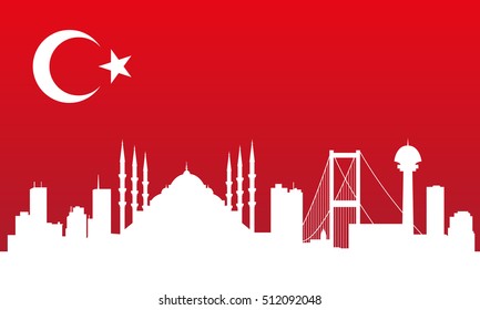 Turkey skyline silhouette flat design vector