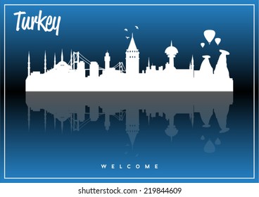 Turkey skyline silhouette vector design on parliament blue background.