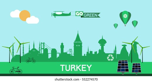 Turkey skyline silhouette vector design, green city concept