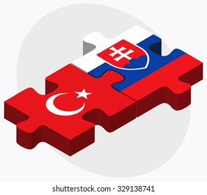 Turkey and Slovakia Flags in puzzle isolated on white background