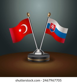 Turkey and Slovakia table flags relation with gradient backgrund. Vector Illustration