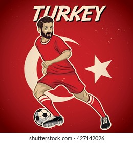 Turkey soccer player with flag background