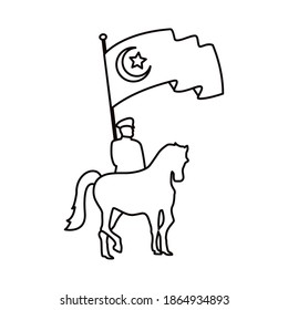 turkey soldier in horse with flag country patriotic line style icon vector illustration design