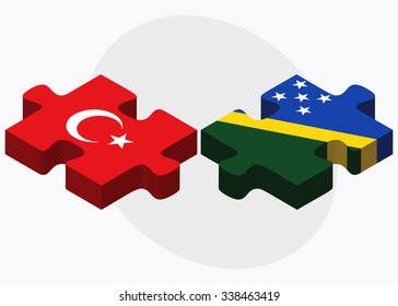 Turkey and Solomon Islands Flags in puzzle isolated on white background