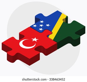 Turkey and Solomon Islands Flags in puzzle isolated on white background
