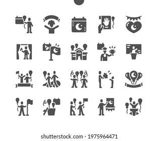 Turkey Sovereignty Day and Children's Day Observances 23 April. Nisan. Calendar. Twenty third of April. Children's performances. Vector Solid Icons. Simple Pictogram