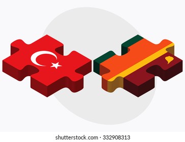 Turkey and Sri Lanka Flags in puzzle isolated on white background