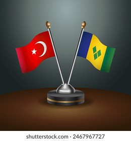 Turkey and ST. Vincent Grenadines table flags relation with gradient backgrund. Vector Illustration