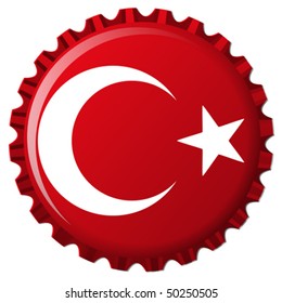 turkey stylized flag on bottle cap, abstract vector art illustration